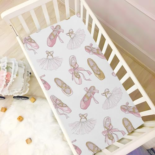 Image of Baby Crib Sheet Ballet Shoes Ballerina Crib Mattress for Boys and Girls Playard Sheet Soft Breathable Fitted Baby Mattress Cover 52x28in