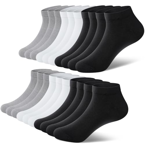 fitfets Sneaker Socken Herren Damen Baumwolle 10 Paar Sneakersocken Kurz Sneakersocken Socks Unisex Schwarz Weiß Grau,Schwarz und Grau und Weiß,47-50 1