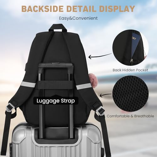 Image of WINDARS School Backpack with Lunch Box for Teen Girls, Cute College Backpacks for Women Students Aesthetic Bookbag Large 15.6 Inch Laptop Bag Middle School Travel Back Pack (Black-3 Pcs)