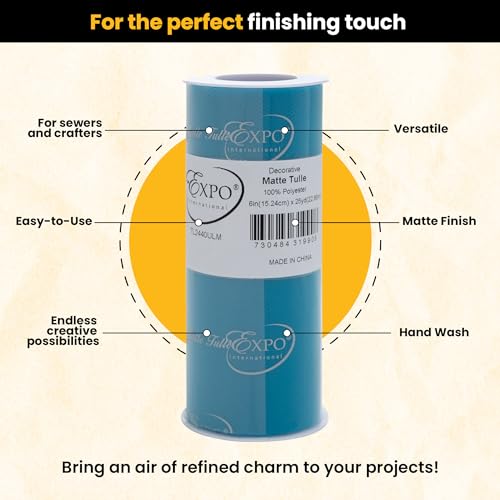 Image of Expo International Decorative Matte Tulle, Roll /Spool of 6 Inch x 25 Yards (Pack of 1), Polyester-Made Tulle Fabric, Matte Finish, Lightweight, Versatile, Washable, Easy-to-Use, Ultra Marine