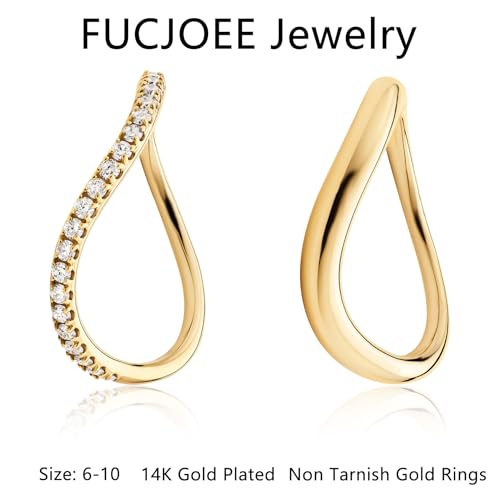 Stackable Gold Rings for Women Non Tarnish,14k Gold Plated Chunky Rings Dainty Stackable Statement Cubic Zirconia Wedding Band Rings for Women Thin Non Tarnish Thumb Gold Ring Set Waterproof Jewelry for Women Size 6-104