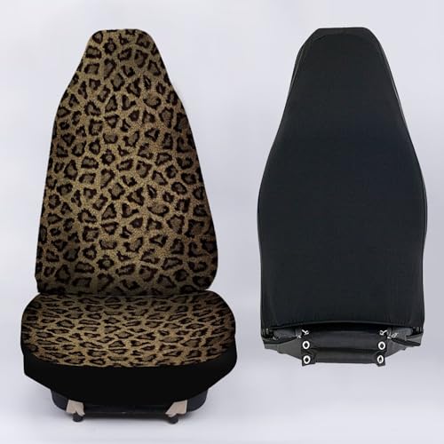 Image of Car Front Seat Cover Set of 2, Brown Leopard Print Auto Universal Interior Accessories, Thin Front Automobile Seat Cover