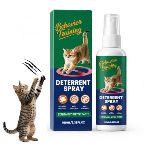 PHYNDR Spray disuasorio para gatos, repelente para gatos, evita que arañen muebles, alfombras, cortinas y plantas, solución segura y eficaz, uso en interiores y exteriores, 100 ml
