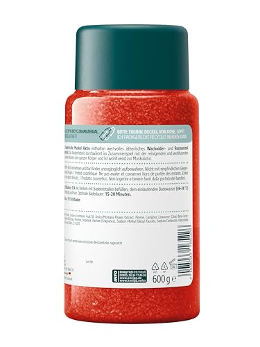 Kneipp Badekristalle Muskel Aktiv - mit wertvollem ätherischen Wacholder-, Rosmarinöl & Arnikaextrakt - wärmend wohltuend zur Muskulatur - 600g