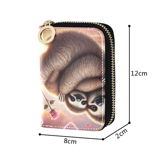 GAIGEO Romantic Sloth Hugging Scene Womens Wallets Small Cute Card Holder Wallets RFID Blocking Leather Coin Purse Pouch with Zipper3
