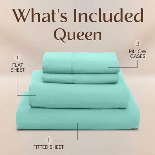Image of Utopia Bedding Queen Sheet Set - 4 Piece Bed Sheets for Queen Size Bed, Soft and Breathable Microfiber, Includes 1 Fitted Sheet, 1 Flat Sheet and 2 Pillowcases (Spa Blue)