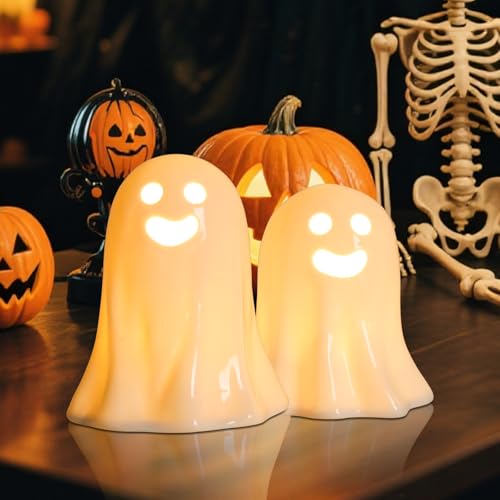 Figurines de fantômes mignons en céramique Wonder Solar 19 cm pour décoration de table d'Halloween