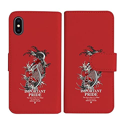 sslink iPhone17 Pro Max アイフォン17プロマックス 対応 手帳型 レッド ケース ip1036 和柄 鯉 ロゴ トライバル ダイアリータイプ 横開き カード収納 フリップ カバー