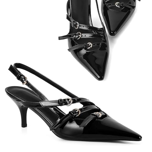 Slingback Kitten Heels for Women,3.3-in Heel Closed Pointed Toe with Adjustable Buckle Strap,Comfortable Stiletto Heels Heeled Sandals Pump Shoes Sexy,Elegant Party Dress Shoes2