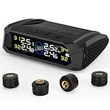 RV Tire Pressure Monitoring System, 2.8” TPMS (0-87 PSI) Tire Pressure Monitor System with Solar Charger, RV TPMS with 4 External Sensors & 5 Alarm Modes, 2025 LCD Display, Auto Sleep Mode