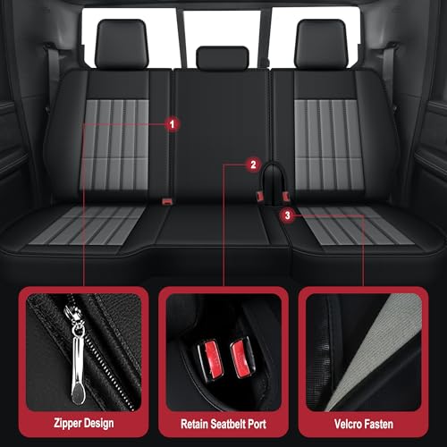 Image of AOMSAZTO for 2026 Dodge Ram 1500 Seat Covers 2500 3500 2002-2026 Full Set | Truck Seat Covers Waterproof Leather Quad Crew Cab Big Horn Laramie Tradesman Limited Curved Bench(5 Seat,Black&Grey)