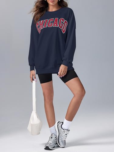 Image of Langwyqu Women's Oversized Sweatshirt Los Angeles California Crewneck Long Sleeve Casual Loose Pullover Tops