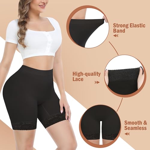 Image of Yeblues 3 Pack Lace Slip Shorts for Under Dresses Women Smooth Anti-chafing Boyshorts Seamless Underwear Safety Shorts