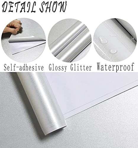 Image of HOME13 Self Adhesive Wallpaper Silver Glitter Removable and Decorative Vinyl Wallpaper for Kitchen Countertop Cabinets Table 1 Ft x 4 Ft with 2pcs