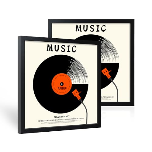 ccdcc 12.6x12.6 Vinyl Record Frame 2 Pack, Black Wooden Album Cover Display Frame with Tempered Glass Cover for Any 12 By 12 Inch Lp Record Cover
