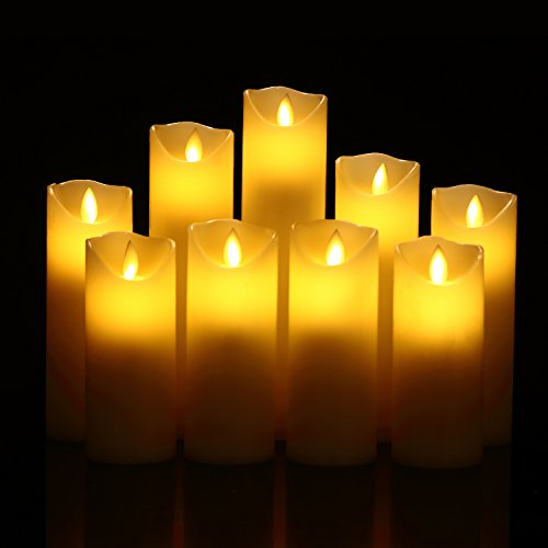 Ivory Dripless Flameless Candle Set of 9 with Realistic LED Flames and Remote Control