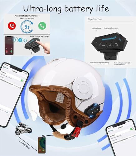 Casco de moto abierto con bluetooth integrado y diseño ligero para turismo en ciclomotor 7