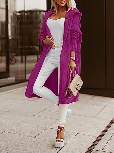 Image of Aoysky Womens Long Cardigans Cable Knitted Open Front Oversized Hooded Outerwear Sweater Coat
