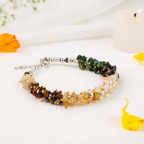 Image of Astrotalk Dhan Yog Chips Bracelet | Pyrite, Jade, Tiger Eye, Citrine, Clear Quartz, Green Aventurine Bracelet for Wealth, Prosperity & Growth | Jewellery for Woman | Valentine Gift for Girlfriend