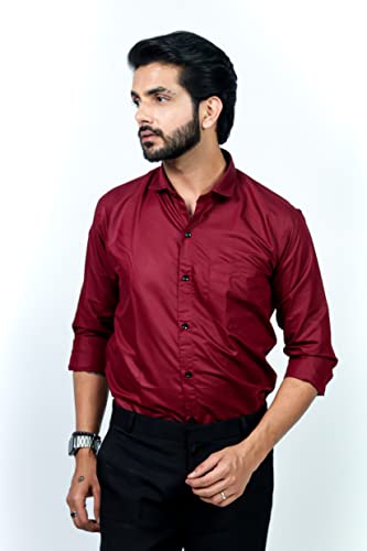 Image of HARPITA Men's Solid Regular Fit Cotton Casual Shirt with Spread Collar & Full Sleeves