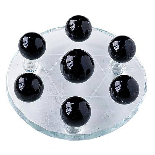 Boule d'obsidienne noire de 12cm et son de sept étoiles pour la maison