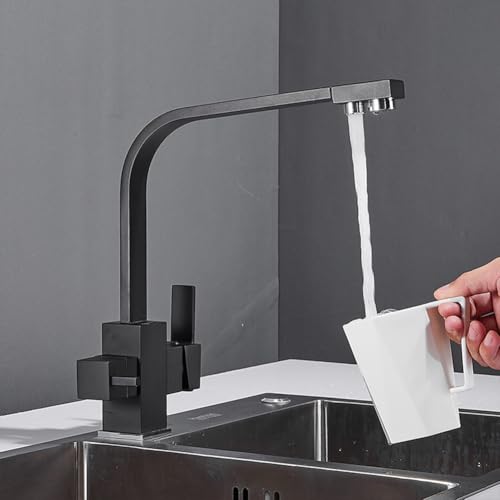Robinet cuisine filtre à eau noir mat double levier - 5