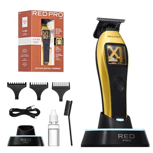 RED PRO X King Vector Motor Cordless Hair Trimmer Professional Barber Detail Beard Trimmer DLC Blade USB C 240 Min Gold Black