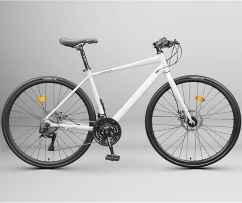VoyageViewロードバイク、700C、スピードアウトドアバイク、超軽量、フロントとリアのディスクブレーキ、アルミ合金フレーム、155?185cmの身長に適しており、通勤、学校、街乗り、競争の挑戦に適しています。 (ホワイト【27速】ストレート) [並
