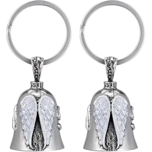 CYZJPRVN Clochette Moto Porte, 2pcs Bonheur Ailes d'ange Clochette Moto Guardian Bell Moto Acier Inoxydable Moto en Forme d'ange Gardien à Suspendre, Angel Biker Guardian Bell, Moto Cyclisme, Vélos