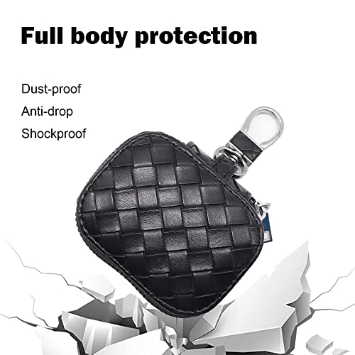 Jeriwell Leather Earphone Case Pouch With Keychain Clip For Wireless Headphone Plaid Weave Pattern Design Earbuds Carrying Cases For Airpods Pro 1/2/3 Generation (Black-Square) #TOP6