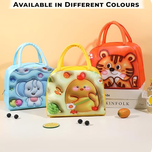 Image of Kraptick Compact & Stylish Design Printed Tiffin Bag for Children Insulated Lunch Bag for Kids Perfect Leakproof Keeps Hot and Cold Lunch Bag for School (Yellow Cute Chicken)