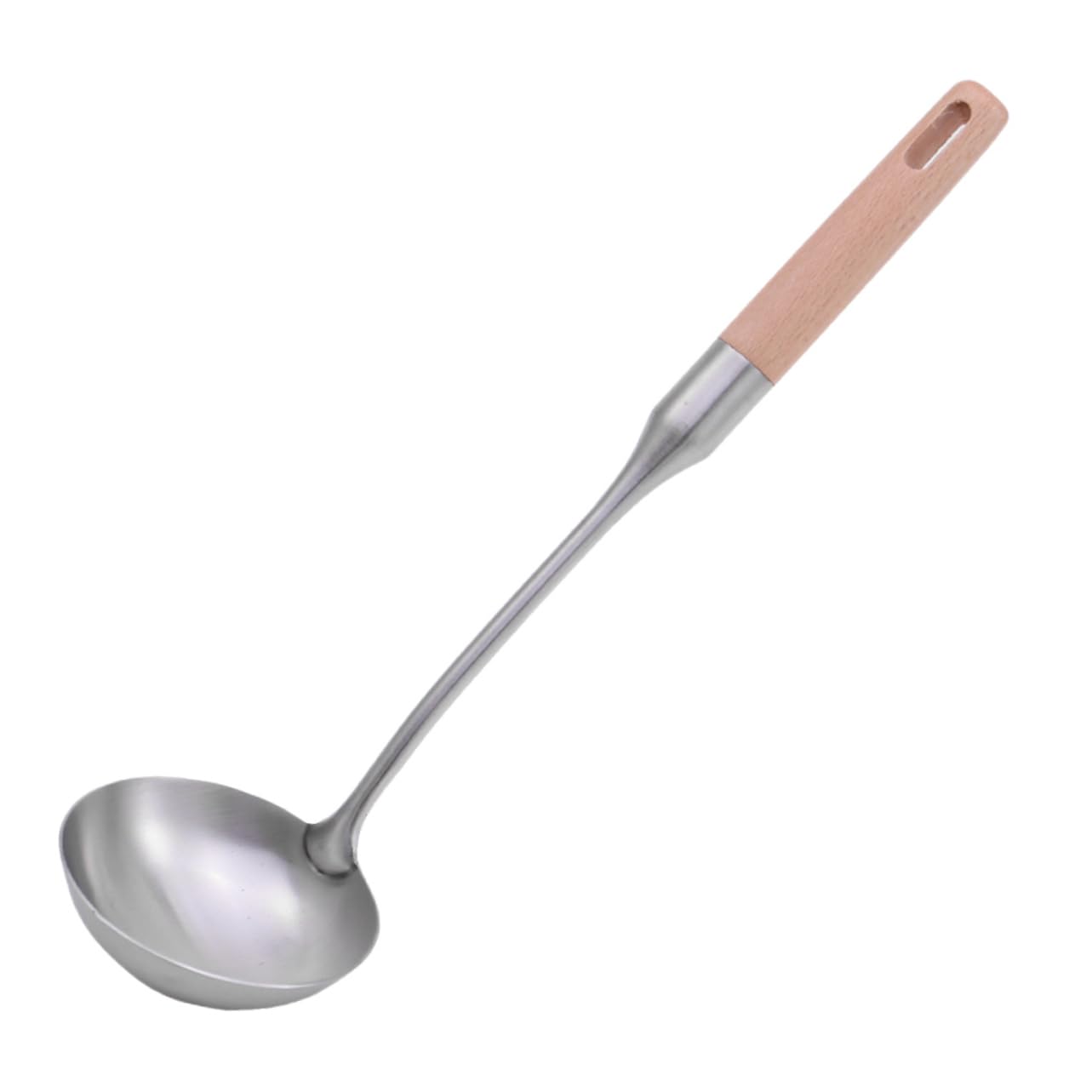 MUCKLILY 1PC Stainless Steel Soup Ladle with Wooden Handle Long Handle Scoop for Kitchen Restaurant and Catering Use Non Stick Heat Resistant Design