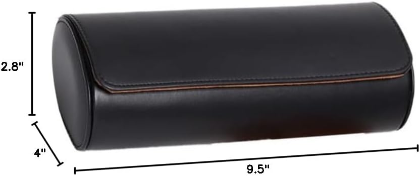 Watch Roll - Brown Recycled Leather Watch Travel Case & Watch Band Storage - 3 Watch Case (BLACK)