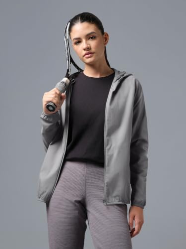 Image of TECHNOSPORT Women's Solid Slim Fit Hooded Jacket with TECHNOWARM+ | Full Zip Polyester Winter Jacket for Sports, Gym, Travel & Casual Wear | Long Sleeve Hooded Activewear with Moisture-Wicking Fabric
