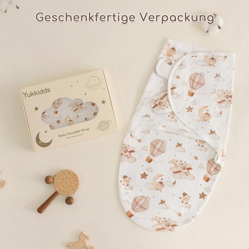 Yukkidds Pucksack Baby 0-3 Monate 100% Baumwolle Pucktuch Baby Swaddle Weiches Atmungsaktives Puck Schlafsack für Neugeborene Junge Mädchen 3er Pack Brauner Ballon