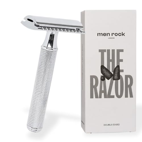 Rasoir double tranchant métallique Men Rock, accessoire de rasage de précision au fini chromé