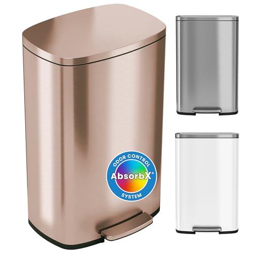 アイタッチレス(iTouchless) ペダル式ゴミ箱 ローズゴールド ステンレス製 50L 臭気吸収フィルター ソフトステップ 取り外し可能なインナーバケット 家庭用 オフィス用 医療用 キッチン【日本正規輸入品】 PC13RRG