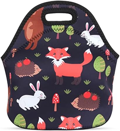 Violet Mist Neoprene Fox Lunch Bag Insulated Waterproof Lunch Tote Bag Cartoon Reusable Lunch Box Containers Food Carrying Bento Lunch Handbag for men Women Work Thanksgiving Christmas Gifts