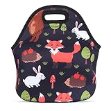 Violet Mist Neoprene Fox Lunch Bag Insulated Waterproof Lunch Tote Bag Cartoon Reusable Lunch Box Co