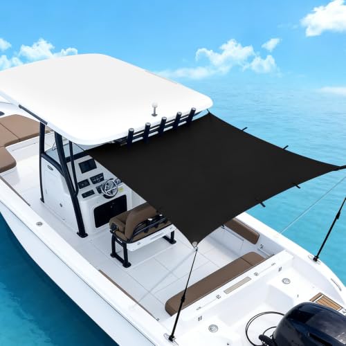 dolitify T Top Sun Shade Extension Cover 900D Boat Sun Shade Kit Marine Stern Awning Canopy Cover for Center Console UV-Proof Black Not Included Rods(A=47 B=59 C=47)