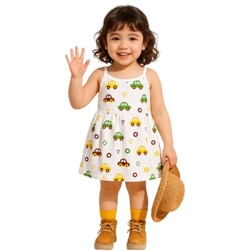 Image of Kidbea Cotton Baby Dress for Girls | Soft Sleeveless Summer Dress for Girl | Cute Printed Newborn Baby Muslin Frocks with Tie-Up Closure