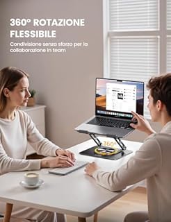 Lamicall Supporto PC Portatile - [360° Rotazione] [Base Migliorata, Più Stabile] Porta PC Alluminio Pieghevole, Altezza & Angolo Regolabile, Ventilato Supporto Ergonomico per Laptop da 10-17,3"