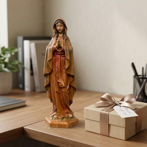 Estatua Virgen María de Madera Sólida 12 pulg. Pintada a Mano miniatura 1