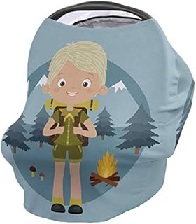 Nursing Cover for Breastfeeding Super Soft Privacy Cover Cartoon Little Boy with a Backpack Adventuring in The Forest Multiuse for Baby Car Seat Canopy Baby Shower Gifts for Boy&Girl