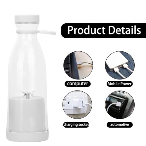 UQTUKO Draagbare mixer, 380 ml, smoothiemaker met 6 messen, vers sapmixer, USB oplaadbare mini-mixer, mini-blender voor fruit, smoothies, sap, jam en shakes, BPA-vrij, wit - Afbeelding 6
