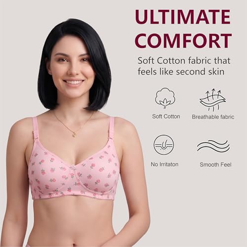 Image of Women's Pure Cotton Blend Lightly Padded Bra (Pack of 3) | Full Coverage Wirefree T-Shirt Bra | Soft Breathable Everyday Bra | Adjustable Straps | Comfortable Multicolor Bra