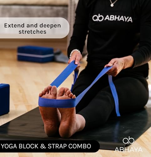Yoga Block 2-Pack & 1 Strech Strap Combo Pack, 2 Premium Grade High-Density Latex-free EVA Foam Blocks, 1 Stetching Strap 6ft, Deepen Stretches, Stability and Balance by ABHAYA - Image 4