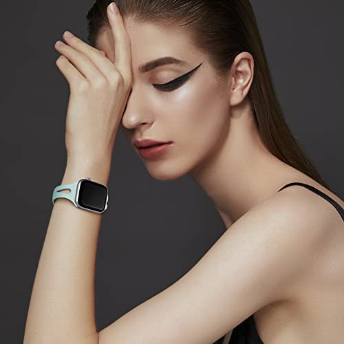 Image of Getino Compatible with Apple Watch Band 40mm 38mm 41mm 42mm iWatch Series 11 10 9 8 7 6 5 4 3 2 1 SE for Women Men, Durable Silicone Slim Sport Watch Bands, Cyan /Lake Blue /Starlight /Grayish Purple