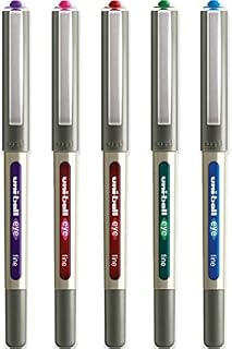 Uni-Ball UB-157 Eye Rollerball Pen Set - Pack of 5 Swatch Colours (Violet, Pink, Red, Green, Light Blue) UB157