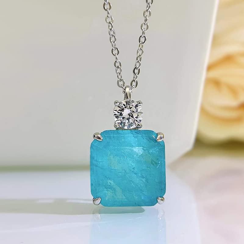 Bijoux émeraude collier pendentif argent 925 tourmaline Paraiba moissanite pour femme